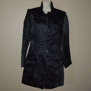 Sz S Vanessa Riley London Black Aisan Inspired Print Long Jacket Coat